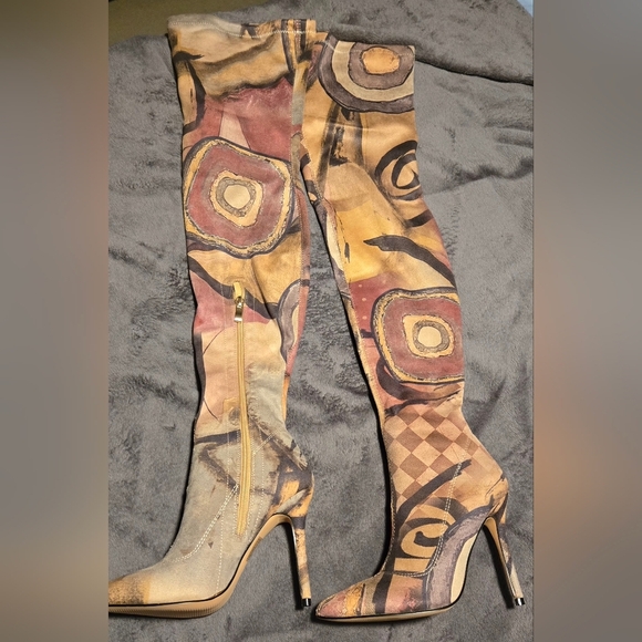 Vivianly Over the Knee Boots Pink and Tan High Heel #652 - Picture 6 of 13